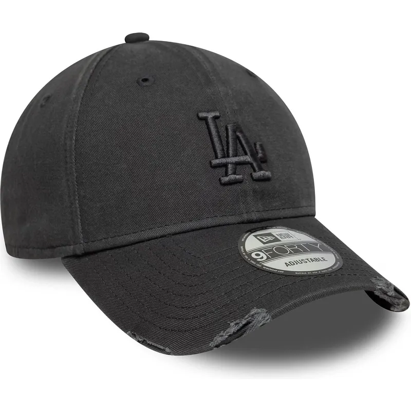 new-era-curved-brim-grey-logo-9forty-wash-distress-los-angeles-dodgers-mlb-grey-adjustable-cap