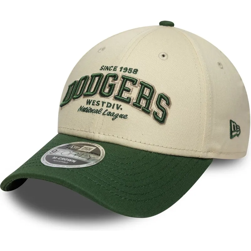 gorra-curva-beige-y-verde-ajustable-9forty-m-crown-wordmark-de-los-angeles-dodgers-mlb-de-new-era