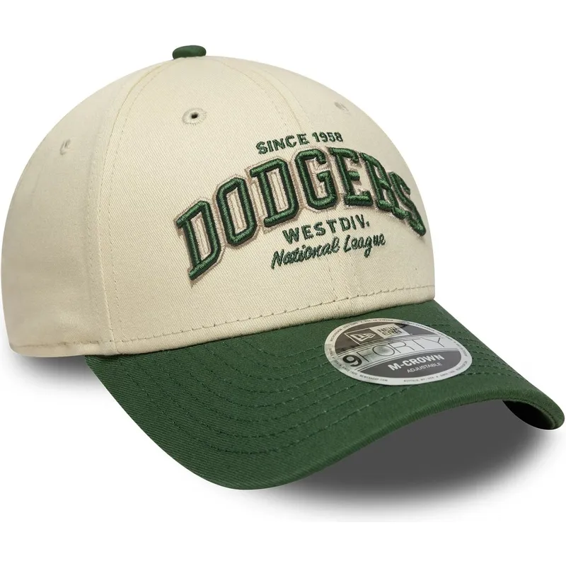 gorra-curva-beige-y-verde-ajustable-9forty-m-crown-wordmark-de-los-angeles-dodgers-mlb-de-new-era