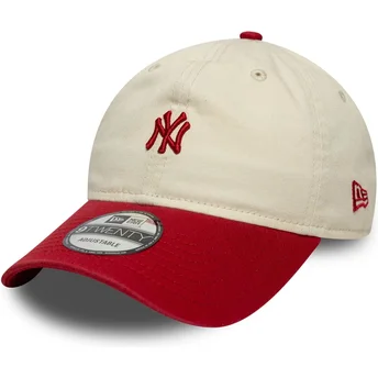 New Era Curved Brim 9TWENTY Mini Washed New York Yankees MLB Beige and Red Adjustable Cap