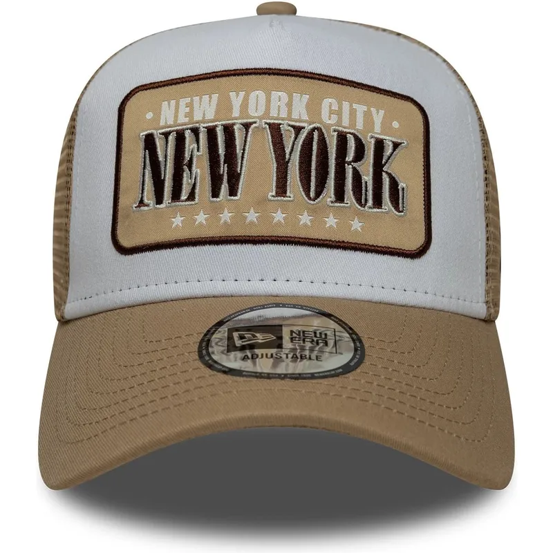 gorra-trucker-blanca-y-marron-a-frame-location-de-new-york-ciudades-y-playas-de-new-era