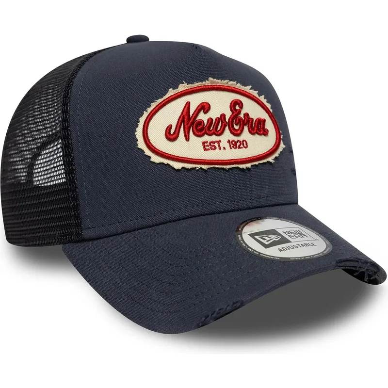 trucker-cap-marineblau-a-frame-oval-canvas-distress-von-new-era