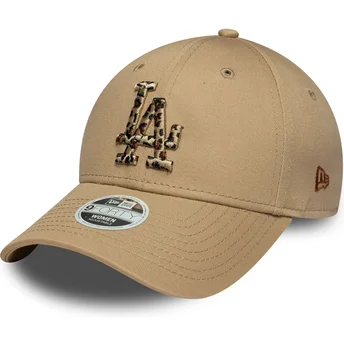 Braune verstellbare Curved Cap mit Leoparden-Logo für Damen 9FORTY Animal Infill der Los Angeles Dodgers MLB von New Era