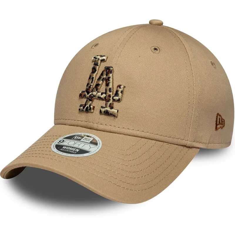 gorra-curva-marron-ajustable-con-logo-leopardo-para-mujer-9forty-animal-infill-de-los-angeles-dodgers-mlb-de-new-era
