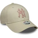new-era-curved-brim-women-pink-logo-9forty-league-essential-new-york-yankees-mlb-beige-adjustable-cap