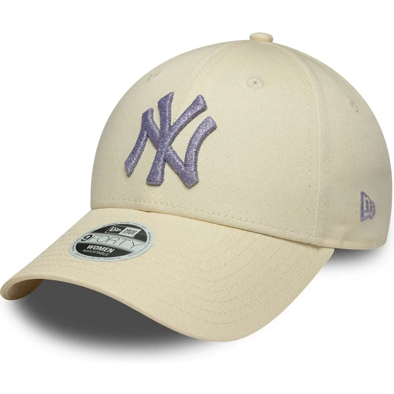 beige-verstellbare-curved-cap-mit-violettem-logo-fur-damen-9forty-metallic-logo-der-new-york-yankees-mlb-von-new-era