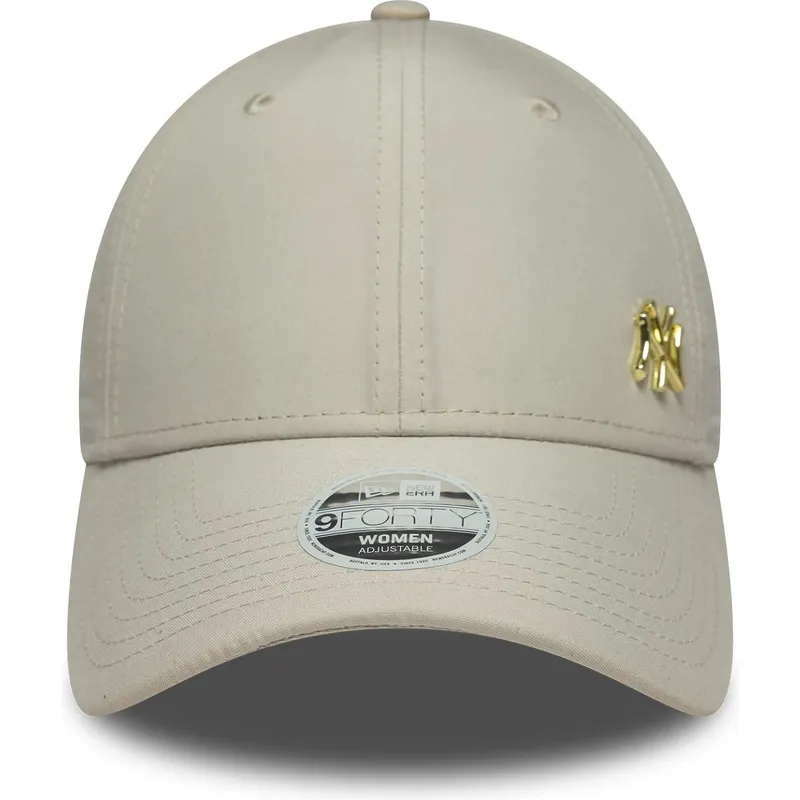 beige-verstellbare-curved-cap-mit-goldenem-logo-fur-damen-9forty-flawless-der-new-york-yankees-mlb-von-new-era