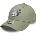 hellgrune-gebogene-verstellbare-damenkappe-9forty-floral-icon-der-los-angeles-dodgers-mlb-von-new-era