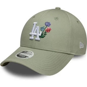 Hellgrüne gebogene verstellbare Damenkappe 9FORTY Floral Icon der Los Angeles Dodgers MLB von New Era