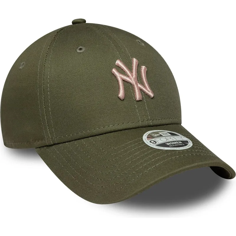 grune-verstellbare-curved-cap-mit-rosa-logo-fur-damen-9forty-league-essential-midi-der-new-york-yankees-mlb-von-new-era