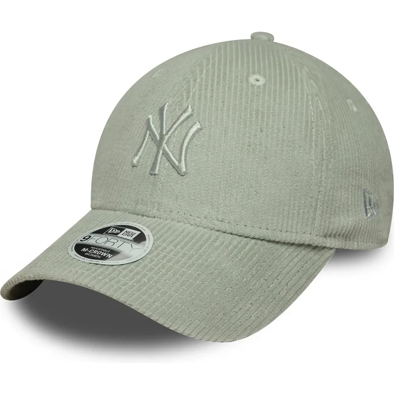 ljusgron-justerbar-kurvad-keps-med-gron-logotyp-for-dam-9forty-m-crown-pastel-cord-fran-new-york-yankees-mlb-av-new-era