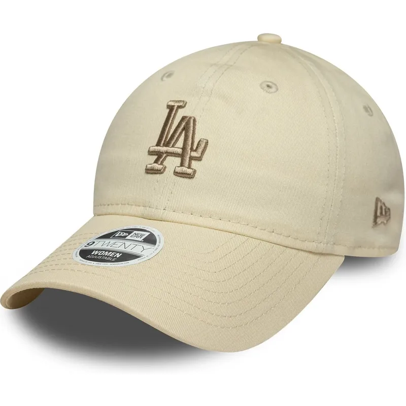 beige-justerbar-kurvad-keps-med-beige-logotyp-for-dam-9twenty-league-essential-midi-fran-los-angeles-dodgers-mlb-av-new-era