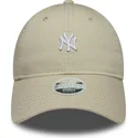 new-era-curved-brim-women-9twenty-washed-mini-new-york-yankees-mlb-beige-adjustable-cap