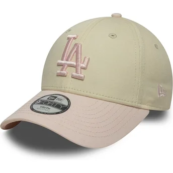 Böjd beige och rosa justerbar keps för barn 9FORTY League Essential Los Angeles Dodgers MLB från New Era