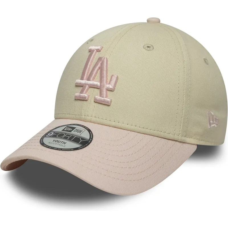 new-era-curved-brim-youth-9forty-league-essential-los-angeles-dodgers-mlb-beige-and-pink-adjustable-cap