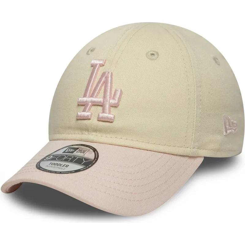 beige-und-rosa-verstellbare-gebogene-kappe-fur-kleinkinder-9forty-league-essential-der-los-angeles-dodgers-mlb-von-new-era