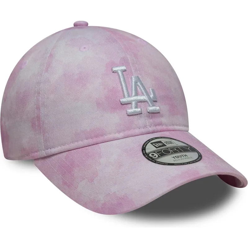new-era-curved-brim-youth-9twenty-tie-dye-los-angeles-dodgers-mlb-pink-adjustable-cap