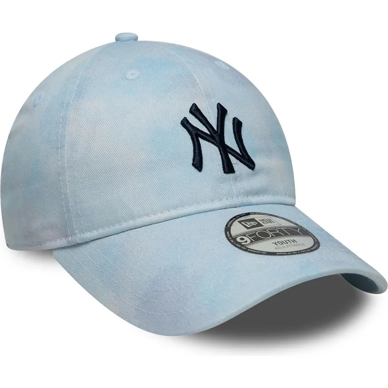 blaue-gebogene-verstellbare-kappe-fur-kinder-9twenty-tie-dye-der-new-york-yankees-mlb-von-new-era