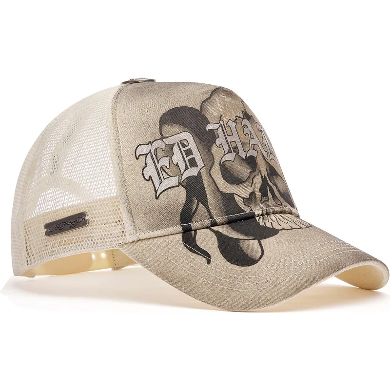 cepice-zaoblena-bezova-snapback-gothic-skull-graphic-ed-hardy