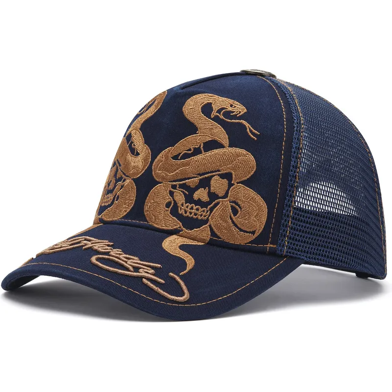 trucker-cap-marineblau-skull-and-snakes-graphic-von-ed-hardy