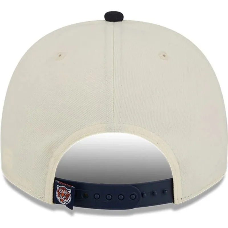new-era-curved-brim-9fifty-a-frame-classic-detroit-tigers-mlb-beige-and-navy-blue-snapback-cap