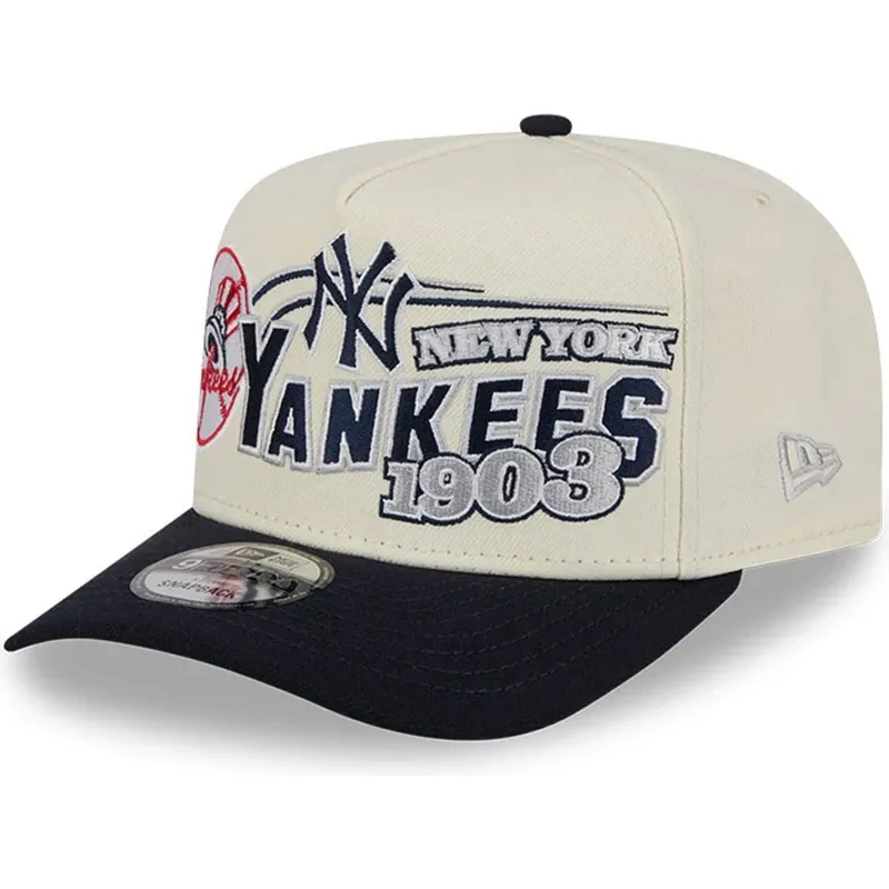 beige-und-marineblaue-gebogene-snapback-kappe-9fifty-a-frame-classic-der-new-york-yankees-mlb-von-new-era