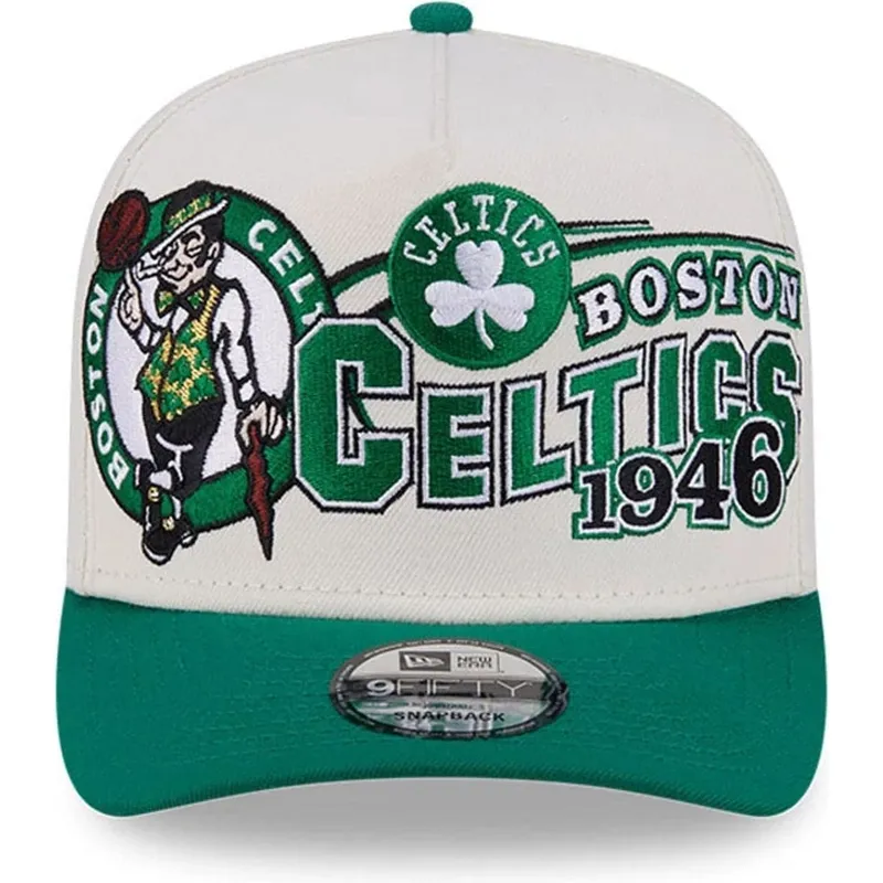 beige-und-grune-gebogene-snapback-kappe-9fifty-a-frame-classic-der-boston-celtics-nba-von-new-era