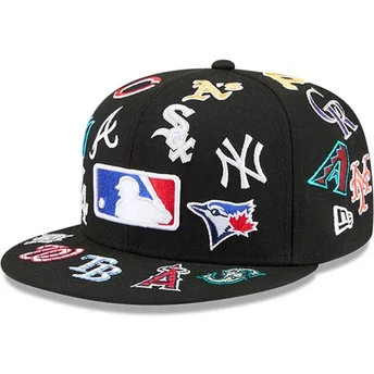 Gorra plana negra ajustada 59FIFTY All Over de MLB de New Era