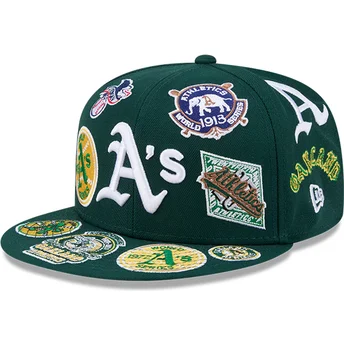 Gorra plana verde ajustada 59FIFTY All Over de Oakland Athletics MLB de New Era
