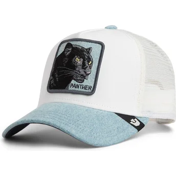 Gorra trucker blanca y azul pantera Denim Panther The Farm de Goorin Bros.