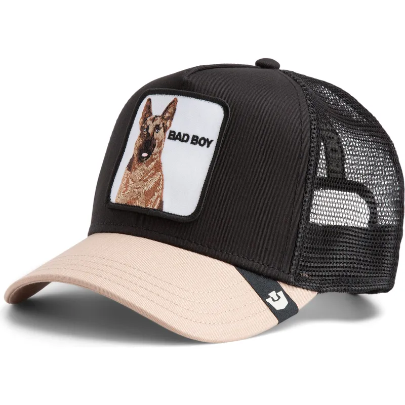 gorra-trucker-negra-y-beige-perro-pastor-aleman-the-bad-boy-the-farm-de-goorin-bros