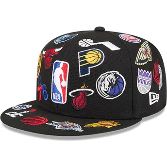 New Era Flat Brim 59FIFTY All Over NBA Black Fitted Cap