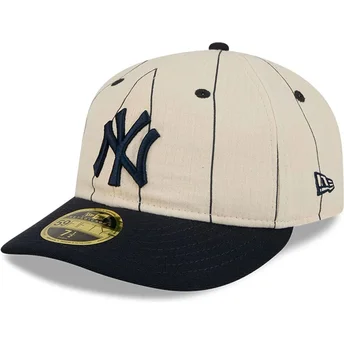 Καπέλο με καμπύλη μπεζ εφαρμοστό 59FIFTY Retro Crown Linen των New York Yankees MLB της New Era