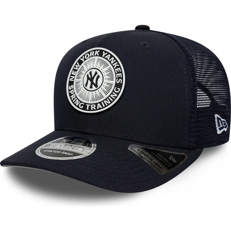 marineblaue-trucker-kappe-9seventy-stretch-snap-circle-spring-training-der-new-york-yankees-mlb-von-new-era