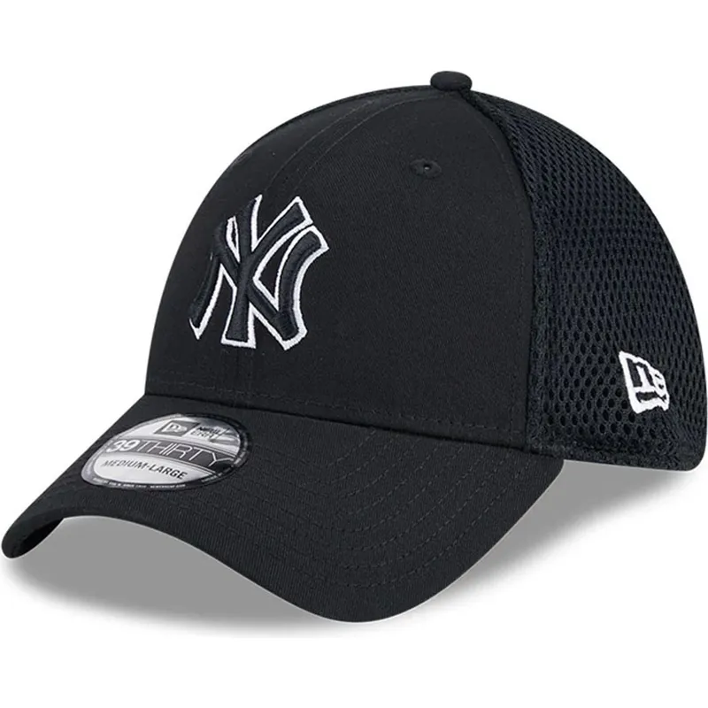 schwarze-angepasste-trucker-kappe-mit-schwarzem-logo-39thirty-evergreen-neo-der-new-york-yankees-mlb-von-new-era