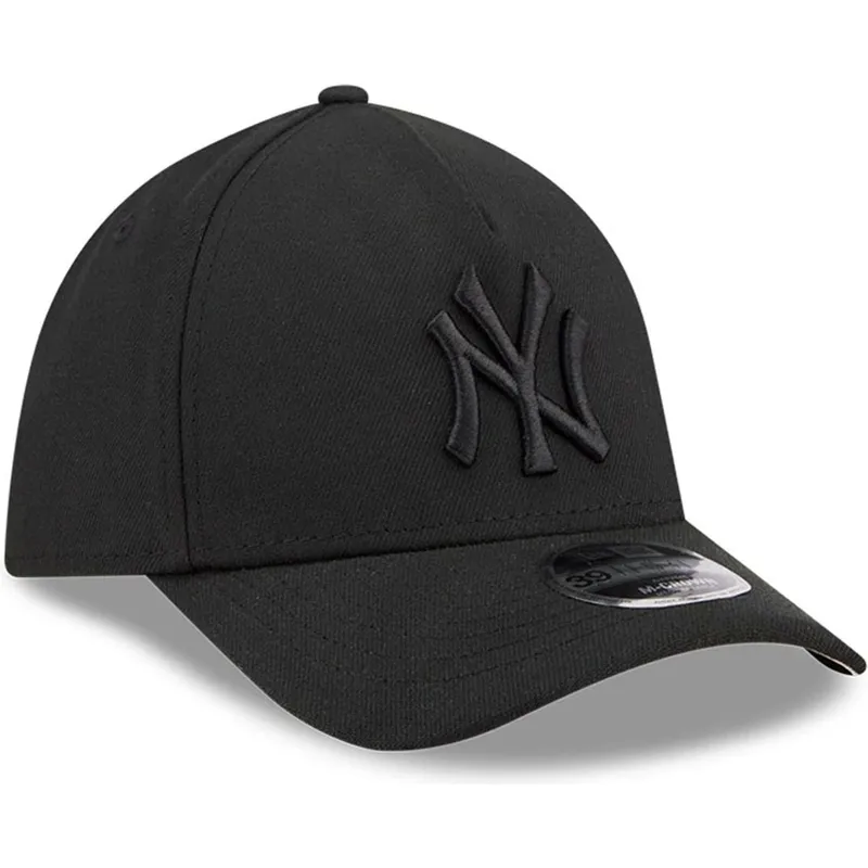 schwarze-gebogene-verstellbare-kappe-mit-schwarzem-logo-39thirty-m-crown-a-frame-von-new-york-yankees-mlb-von-new-era