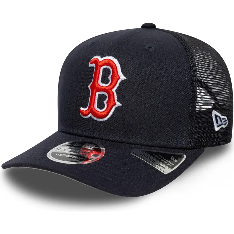marineblaue-trucker-kappe-9seventy-stretch-snap-evergreen-der-boston-red-sox-mlb-von-new-era