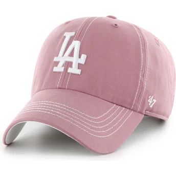 Čepice zaoblená růžová nastavitelný pásek Clean Up Contrast Stitch Los Angeles Dodgers MLB 47 Brand
