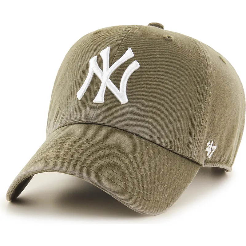 grune-verstellbare-curved-cap-clean-up-sandalwood-der-new-york-yankees-mlb-von-47-brand