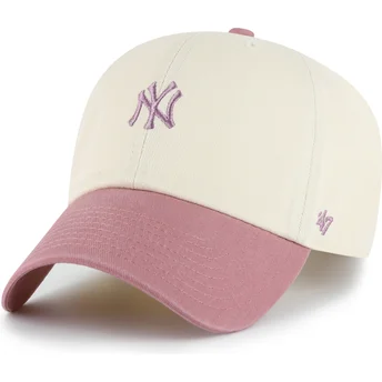 Cap zaoblená beige adjustable strap rosa Clean Up Base Runner Two Tone New York Yankees MLB 47 Brand