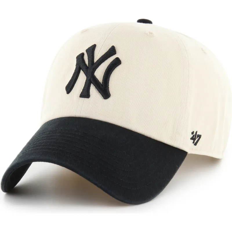 beige-und-schwarze-verstellbare-curved-cap-clean-up-two-tone-no-loop-label-der-new-york-yankees-mlb-von-47-brand