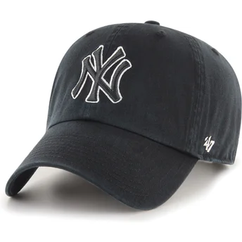 Schwarze verstellbare Curved Cap Clean Up No Loop Label der New York Yankees MLB von 47 Brand