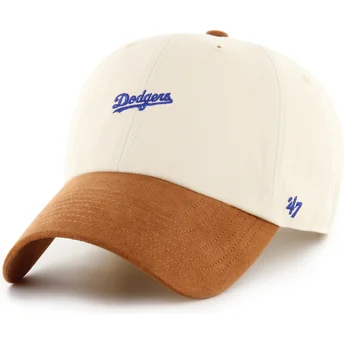 47 Brand Curved Brim Clean Up Mini Script Suede Visor Los Angeles Dodgers MLB Beige and Brown Adjustable Cap