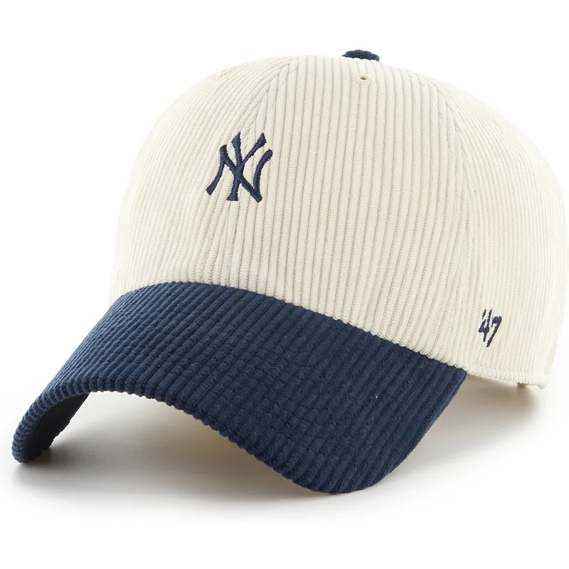 47-brand-curved-brim-clean-up-cord-base-runner-two-tone-new-york-yankees-mlb-beige-and-navy-blue-adjustable-cap