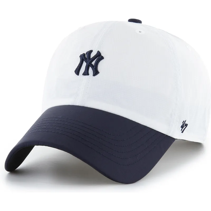 weisse-und-marineblaue-verstellbare-curved-cap-clean-up-vista-mini-two-tone-der-new-york-yankees-mlb-von-47-brand