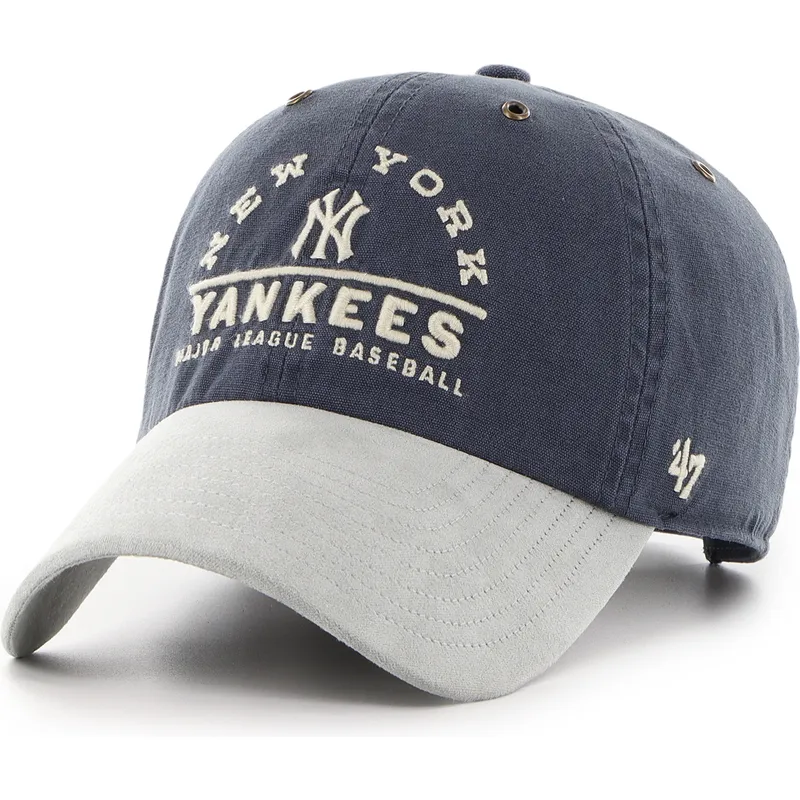 47-brand-curved-brim-clean-up-windham-suede-vintage-new-york-yankees-mlb-navy-blue-and-grey-adjustable-cap