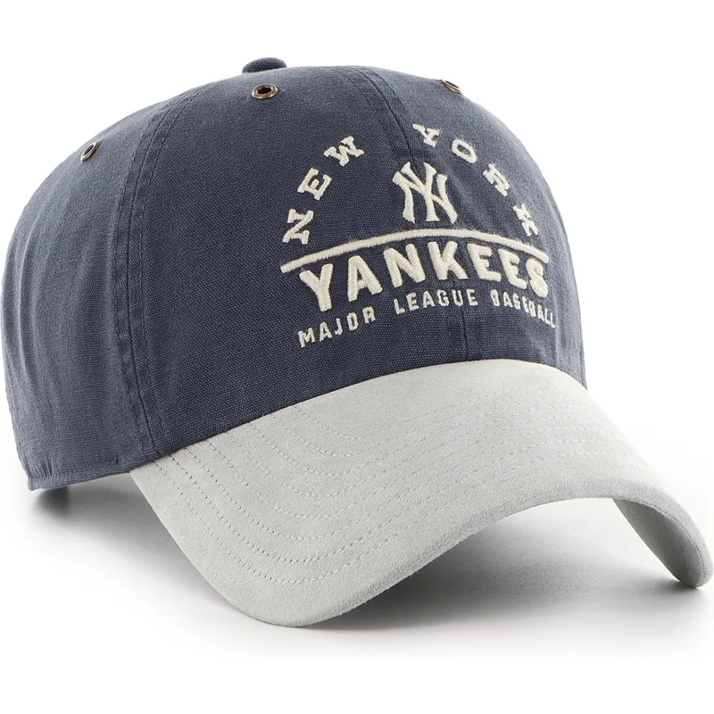 marineblaue-und-graue-verstellbare-gebogene-kappe-clean-up-windham-suede-vintage-der-new-york-yankees-mlb-von-47-brand