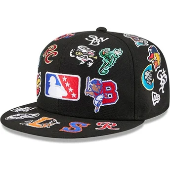 Svart platt keps justerad 59FIFTY All Over från MiLB av New Era