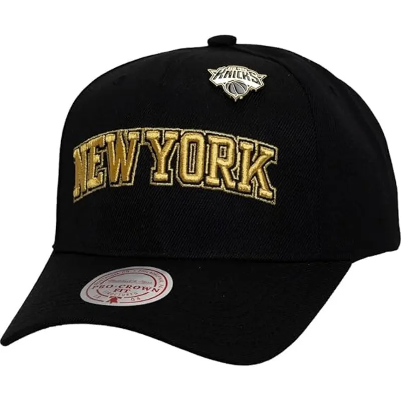 svart-kurvad-keps-snapback-pinned-gold-pro-av-new-york-knicks-nba-fran-mitchell-ness