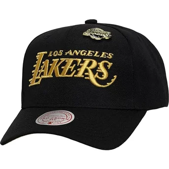 Schwarze gebogene Snapback-Kappe Pinned Gold Pro der Los Angeles Lakers NBA von Mitchell & Ness